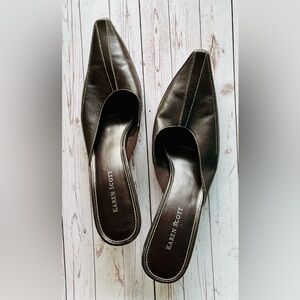 Karen Scott Women's Brown Leather Pointed Toe Mules, Size 9
